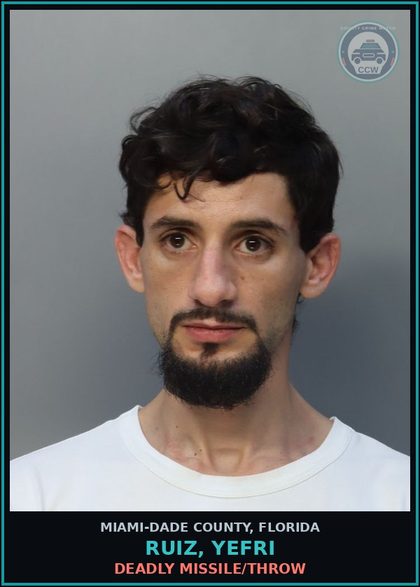 CCW arrest card for RUIZ, YEFRI in Miami-Dade County: DEADLY MISSILE/THROW