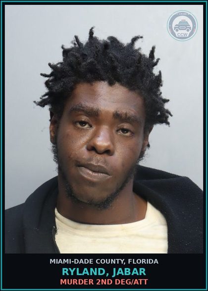 CCW arrest card for RYLAND, JABAR in Miami-Dade County: MURDER 2ND DEG/ATT