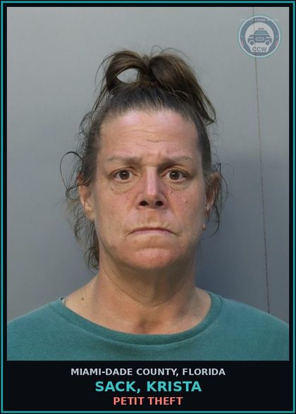 CCW arrest card for SACK, KRISTA in Miami-Dade County: PETIT THEFT