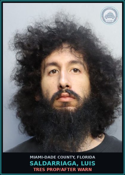 CCW arrest card for SALDARRIAGA, LUIS in Miami-Dade County: TRES PROP/AFTER WARN