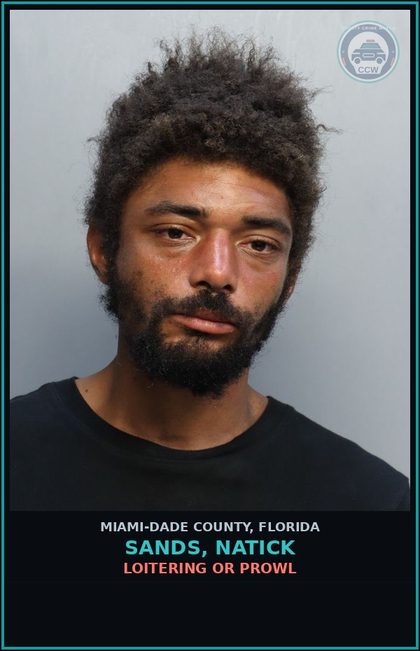 CCW arrest card for SANDS, NATICK in Miami-Dade County: LOITERING OR PROWL