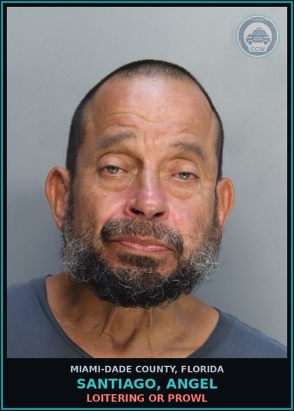 CCW arrest card for SANTIAGO, ANGEL in Miami-Dade County: LOITERING OR PROWL