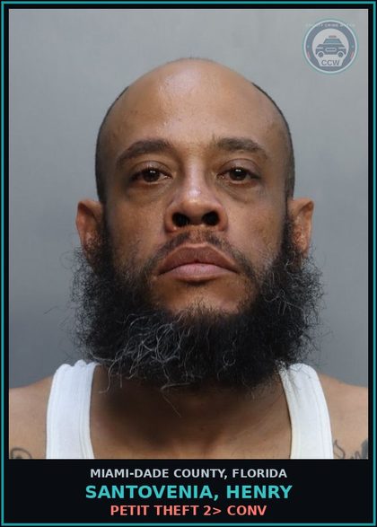 CCW arrest card for SANTOVENIA, HENRY in Miami-Dade County: PETIT THEFT 2> CONV