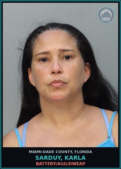CCW arrest card for SARDUY, KARLA in Miami-Dade County: BATTERY/AGG/DWEAP