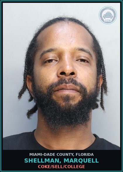CCW arrest card for SHELLMAN, MARQUELL in Miami-Dade County: COKE/SELL/COLLEGE