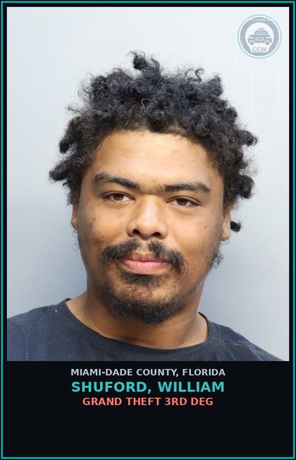 CCW arrest card for SHUFORD, WILLIAM in Miami-Dade County: GRAND THEFT 3RD DEG