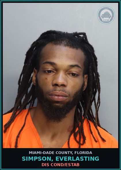 CCW arrest card for SIMPSON, EVERLASTING in Miami-Dade County: DIS COND/ESTAB