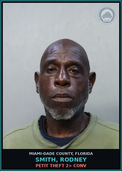 CCW arrest card for SMITH, RODNEY in Miami-Dade County: PETIT THEFT 2> CONV