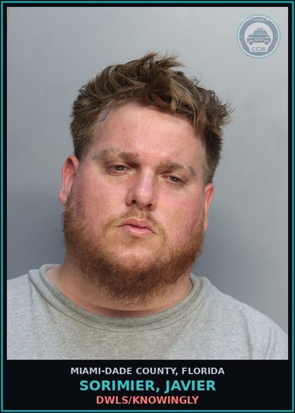 CCW arrest card for SORIMIER, JAVIER in Miami-Dade County: DWLS/KNOWINGLY