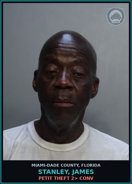 CCW arrest card for STANLEY, JAMES in Miami-Dade County: PETIT THEFT 2> CONV
