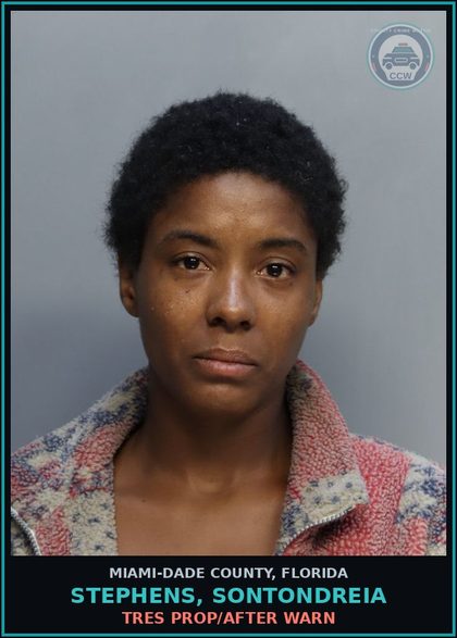 CCW arrest card for STEPHENS, SONTONDREIA in Miami-Dade County: TRES PROP/AFTER WARN