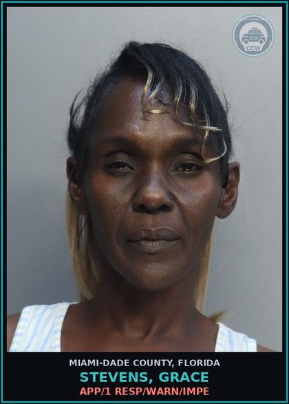 CCW arrest card for STEVENS, GRACE in Miami-Dade County: APP/1 RESP/WARN/IMPE
