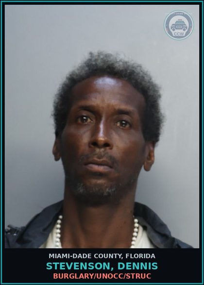 CCW arrest card for STEVENSON, DENNIS in Miami-Dade County: BURGLARY/UNOCC/STRUC