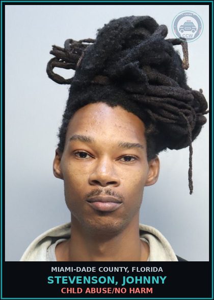 CCW arrest card for STEVENSON, JOHNNY in Miami-Dade County: chld ABUSE/NO HARM