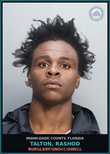 CCW arrest card for TALTON, RASHOD in Miami-Dade County: RBRY/ARM/FA/DW - PBL