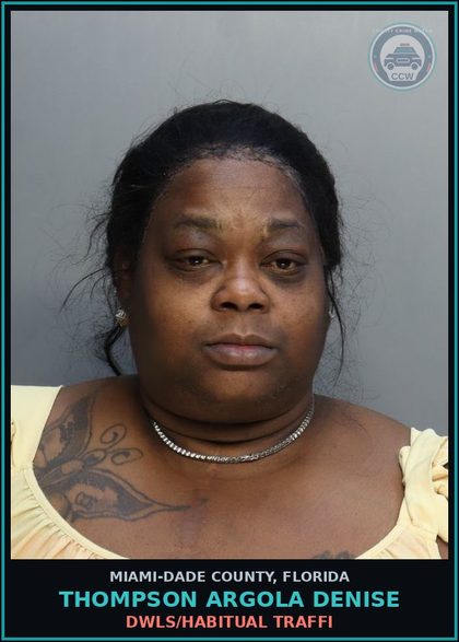 CCW arrest card for THOMPSON ARGOLA  DENISE in Miami-Dade County: DWLS/HABITUAL TRAFFI