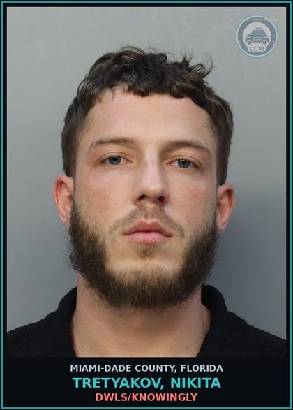 CCW arrest card for TRETYAKOV, NIKITA in Miami-Dade County: DWLS/KNOWINGLY