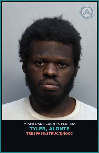 CCW arrest card for TYLER, ALONTE in Miami-Dade County: TRESPASS/STRUC/UNOCC