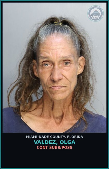 CCW arrest card for VALDEZ, OLGA in Miami-Dade County: CONT SUBS/POSS