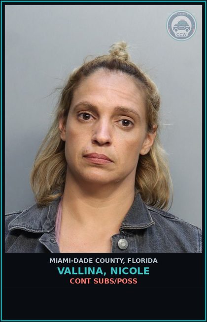 CCW arrest card for VALLINA, NICOLE in Miami-Dade County: CONT SUBS/POSS