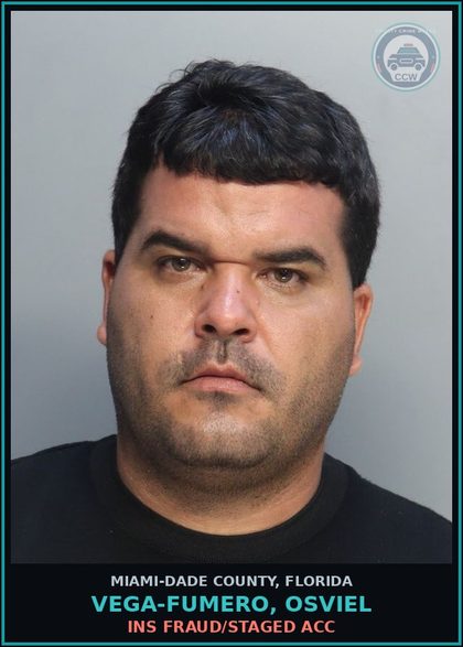 CCW arrest card for VEGA-FUMERO, OSVIEL in Miami-Dade County: INS FRAUD/STAGED ACC