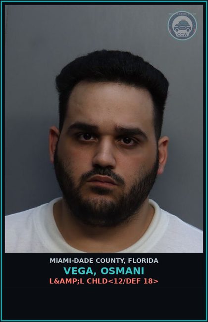 CCW arrest card for VEGA, OSMANI in Miami-Dade County: L&amp;L CHLD<12/DEF 18>