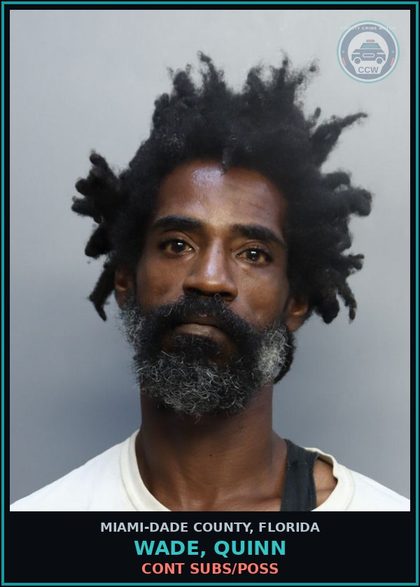 CCW arrest card for WADE, QUINN in Miami-Dade County: CONT SUBS/POSS