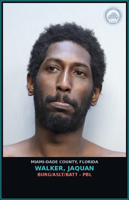 CCW arrest card for WALKER, JAQUAN in Miami-Dade County: BURG/ASLT/BATT - PBL