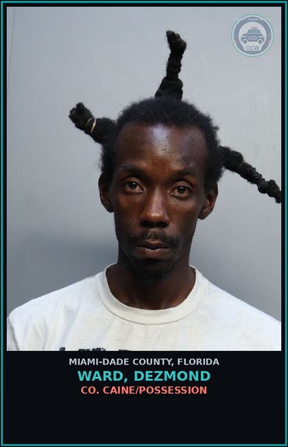 CCW arrest card for WARD, DEZMOND in Miami-Dade County: COKE/SELL/1000FT/CHR