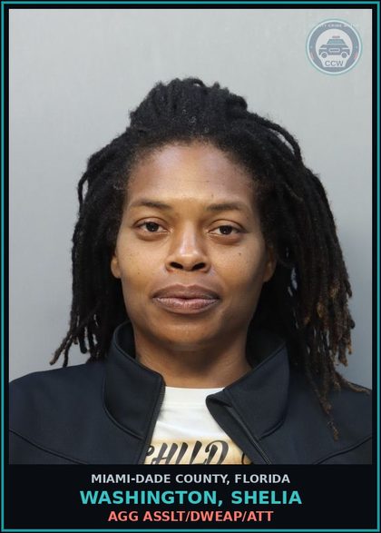 CCW arrest card for WASHINGTON, SHELIA in Miami-Dade County: AGG ASSLT/DWEAP/ATT