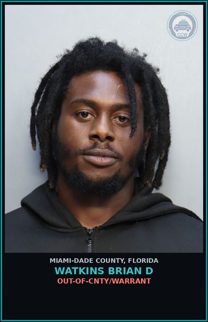 CCW arrest card for WATKINS BRIAN  D in Miami-Dade County: OUT-OF-CNTY/WARRANT