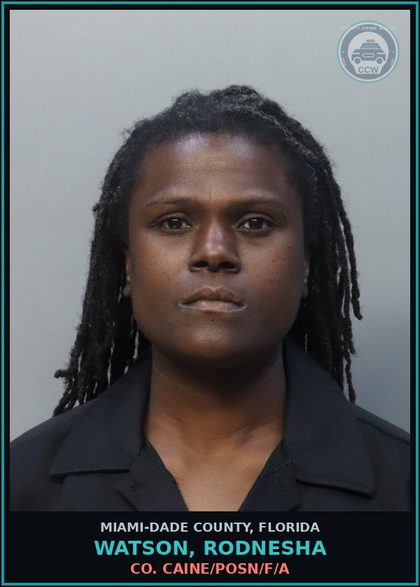 CCW arrest card for WATSON, RODNESHA in Miami-Dade County: COCAINE/POSN/F/A