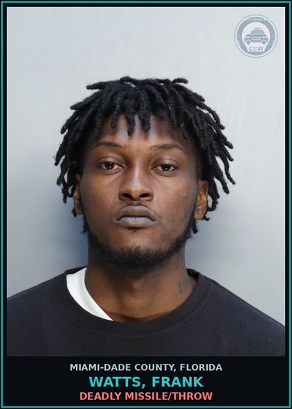 CCW arrest card for WATTS, FRANK in Miami-Dade County: DEADLY MISSILE/THROW