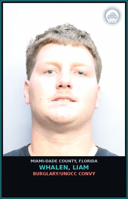 CCW arrest card for WHALEN, LIAM in Miami-Dade County: BURGLARY/UNOCC CONVY