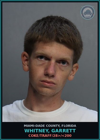 CCW arrest card for WHITNEY, GARRETT in Miami-Dade County: COKE/TRAFF/28>/<200