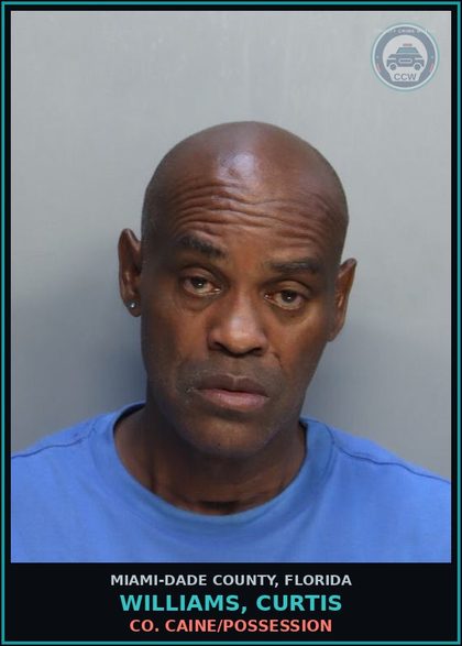 CCW arrest card for WILLIAMS, CURTIS in Miami-Dade County: COCAINE/POSSESSION