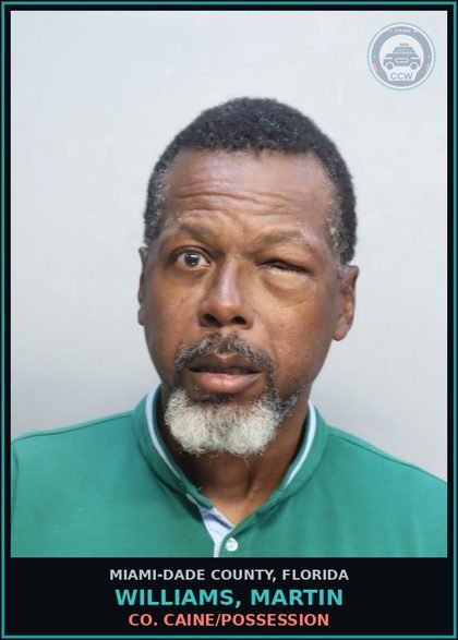 CCW arrest card for WILLIAMS, MARTIN in Miami-Dade County: COCAINE/POSSESSION