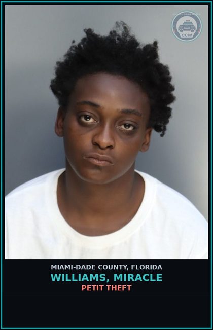 CCW arrest card for WILLIAMS, MIRACLE in Miami-Dade County: PETIT THEFT
