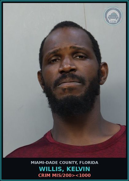 CCW arrest card for WILLIS, KELVIN in Miami-Dade County: CRIM MIS/200><1000