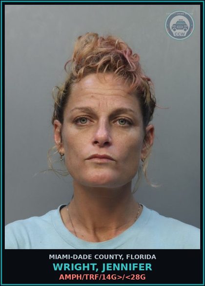 CCW arrest card for WRIGHT, JENNIFER in Miami-Dade County: AMPH/TRF/14G>/<28G