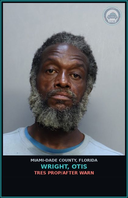 CCW arrest card for WRIGHT, OTIS in Miami-Dade County: TRES PROP/AFTER WARN