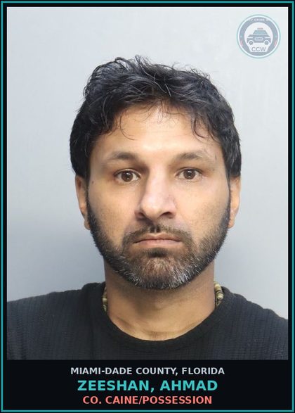 CCW arrest card for ZEESHAN, AHMAD in Miami-Dade County: COCAINE/POSSESSION