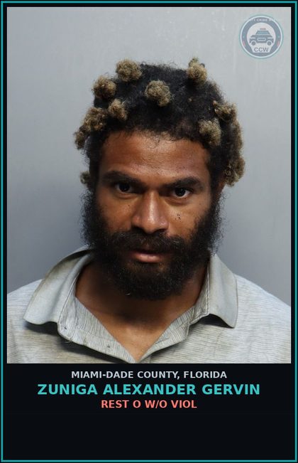 CCW arrest card for ZUNIGA ALEXANDER  GERVIN in Miami-Dade County: REST O W/O VIOL