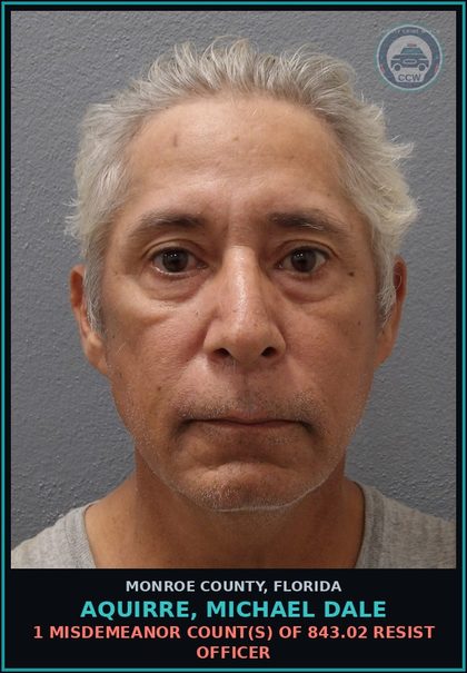 CCW arrest card for AQUIRRE, MICHAEL DALE in Monroe County: 1 Misdemeanor Count(s) of 322.34.10b1 MOVING TRAFFIC VIOL