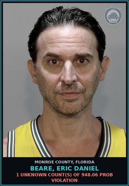 CCW arrest card for BEARE, ERIC DANIEL in Monroe County: 1 Unknown Count(s) of 948.06 PROB VIOLATION