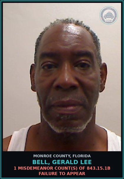 CCW arrest card for BELL, GERALD LEE in Monroe County: 1 Misdemeanor Count(s) of 843.15.1b FAILURE TO APPEAR