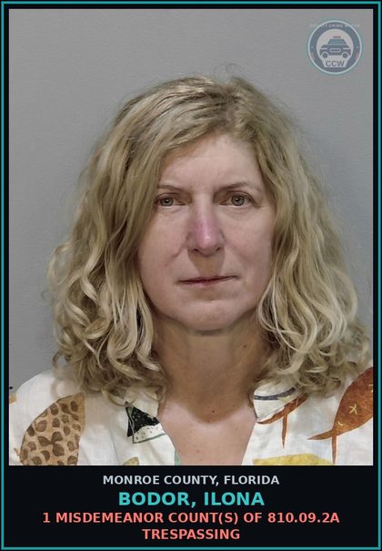 CCW arrest card for BODOR, ILONA in Monroe County: 1 Misdemeanor Count(s) of 810.09.2a TRESPASSING