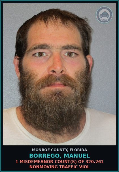 CCW arrest card for BORREGO, MANUEL in Monroe County: 1 Misdemeanor Count(s) of 320.261 NONMOVING TRAFFIC VIOL