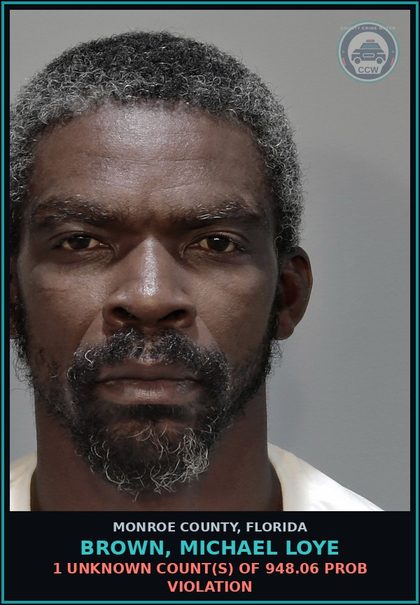 CCW arrest card for BROWN, MICHAEL LOYE in Monroe County: 1 Unknown Count(s) of 948.06 PROB VIOLATION