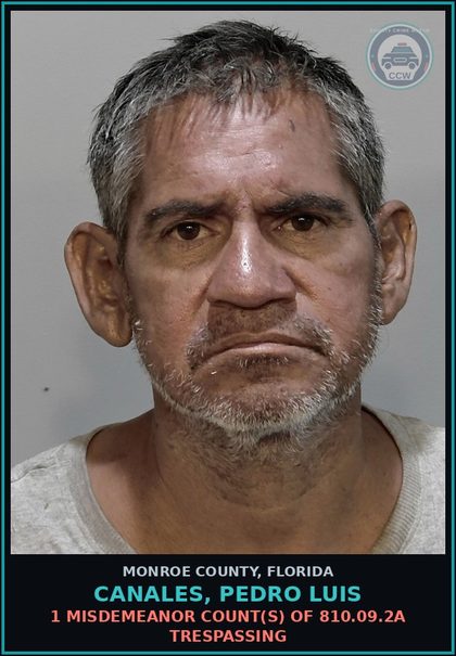 CCW arrest card for CANALES, PEDRO LUIS in Monroe County: 1 Misdemeanor Count(s) of 810.09.2a TRESPASSING